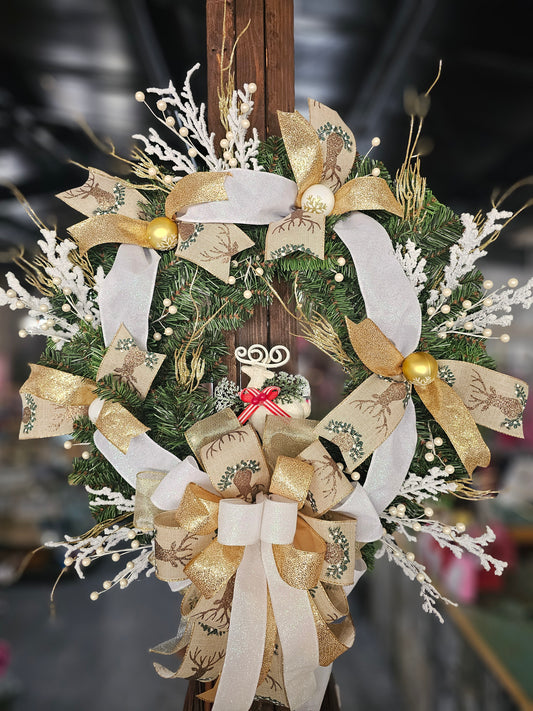 White & Gold Garland Christmas Wreath