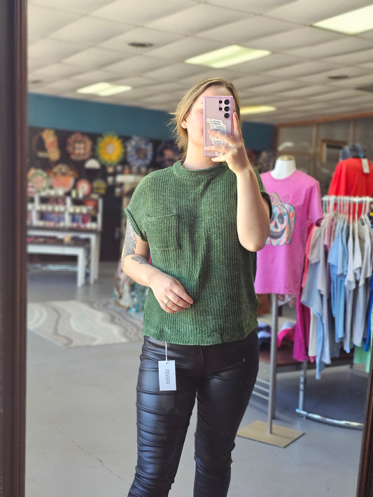 Chenille Waffle Sweater Top | Dark Green