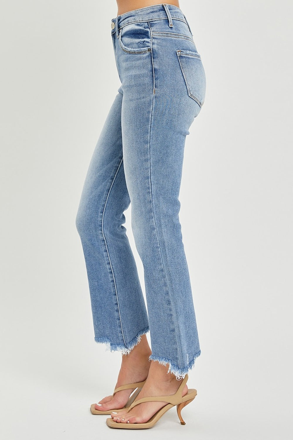 RISEN Frayed Hem Cropped Straight Jeans