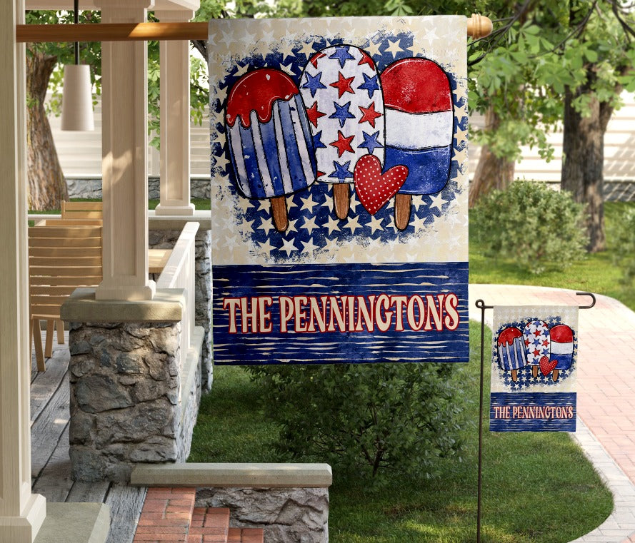 Patriotic Popsicles Garden Flag with Name