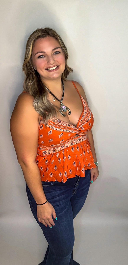 Smocked Orange Tank Top