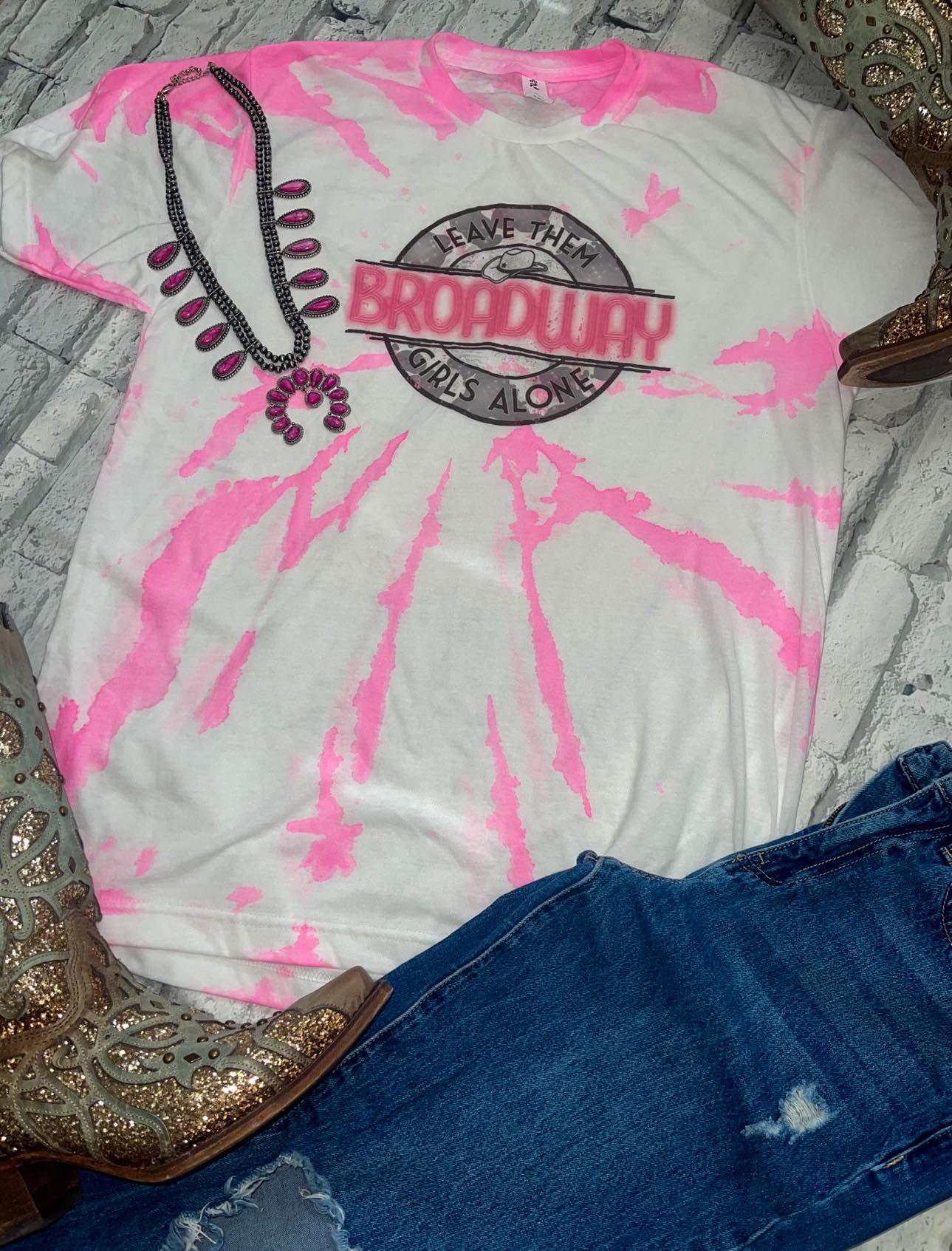 pink tie dye broadway girls graphic tee