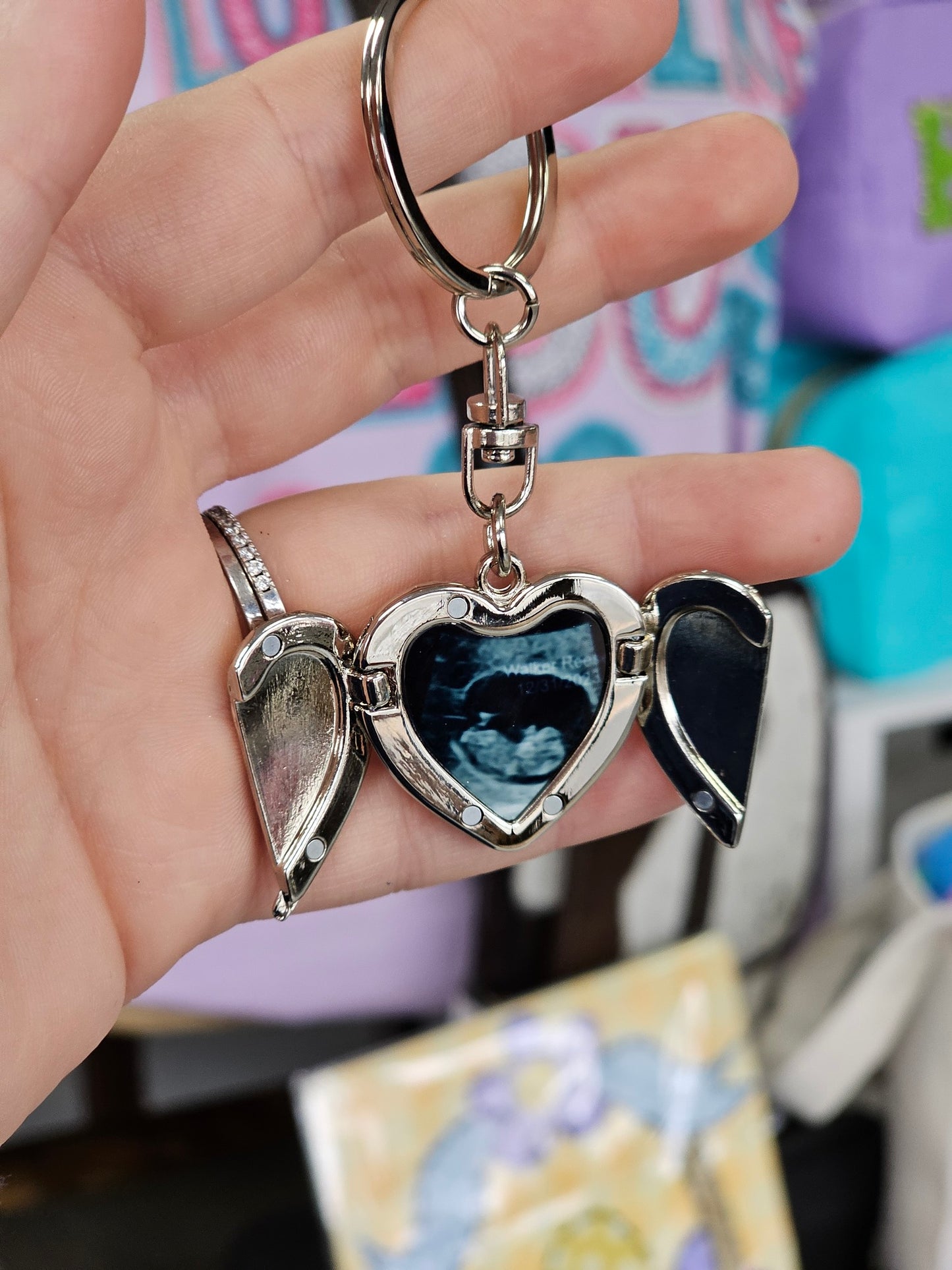 Angel Wing Photo Locket Keychain