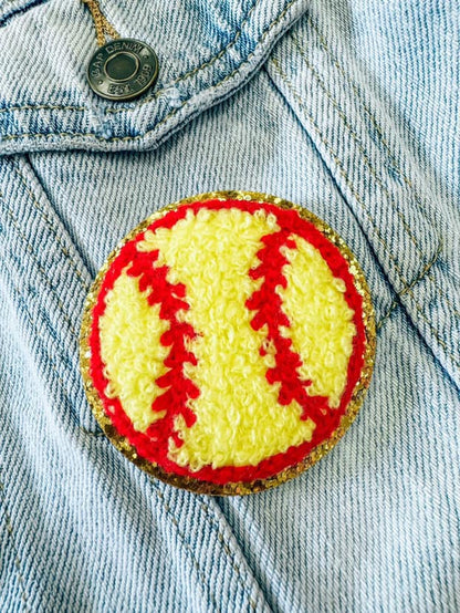 Softball Chenille Glitter Hat Patch