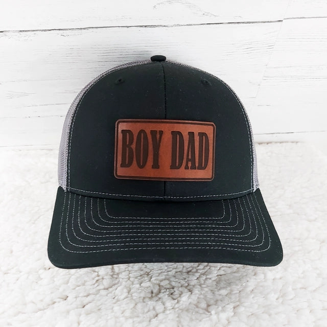 BOY DAD Faux Leather Hat Patch