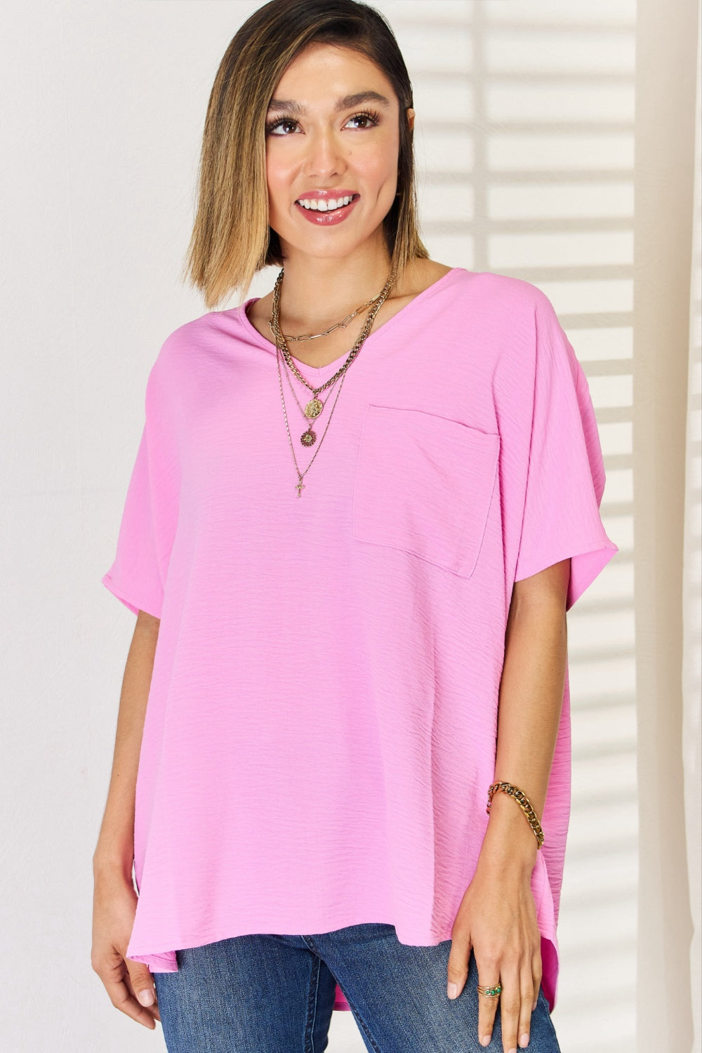 Zenana Texture Short Sleeve T-Shirt | Candy Pink