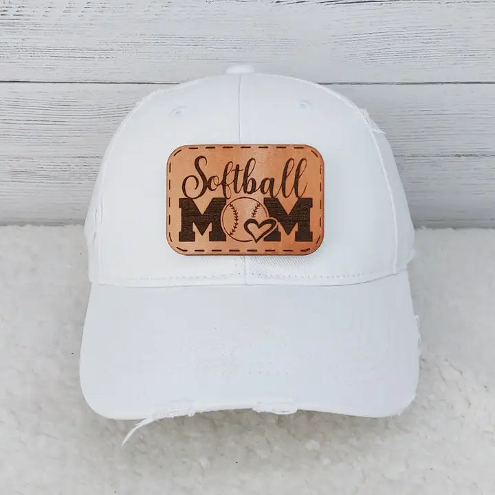 SOFTBALL MOM Faux Leather Hat Patch