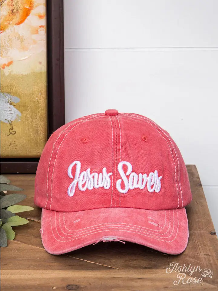 JESUS SAVES Embroidered Hat in Red