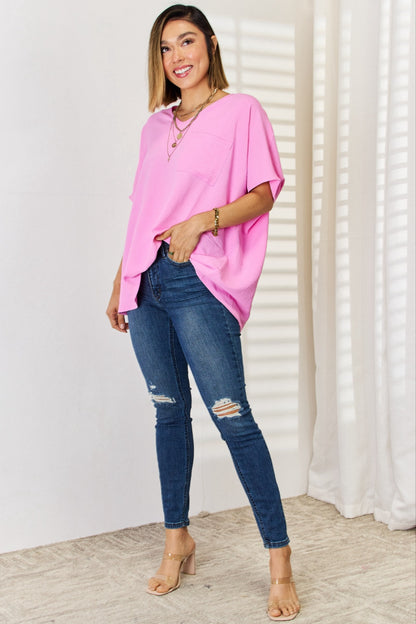 Zenana Texture Short Sleeve T-Shirt | Candy Pink