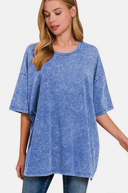 Zenana Full Size Washed Round Neck Drop Shoulder Oversized T-Shirt