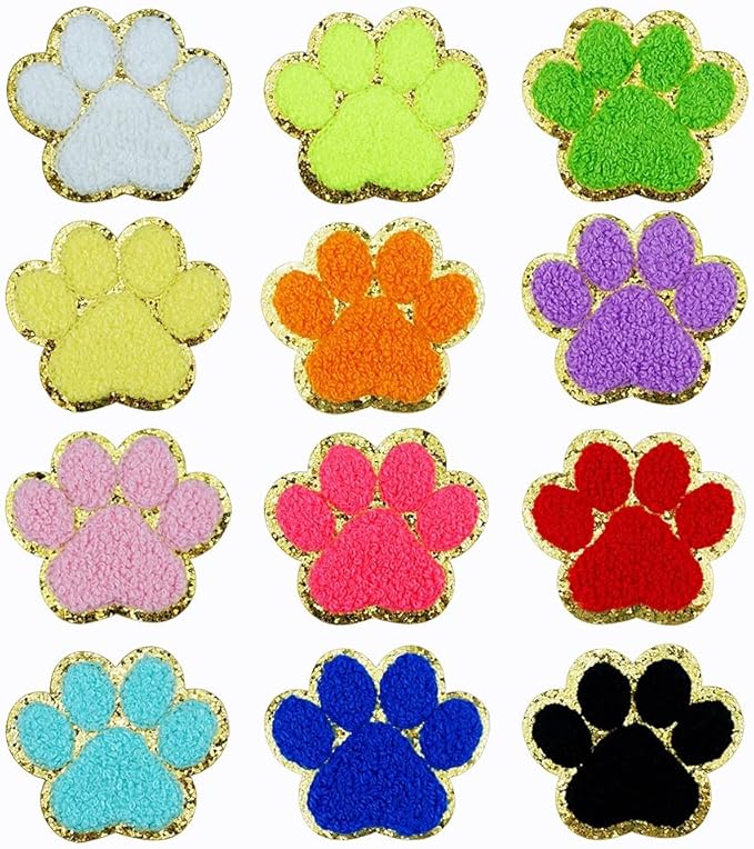 Paw Print Chenille Glitter Hat Patch