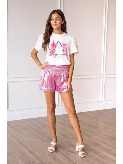 Pink High Waisted Shimmer Shorts