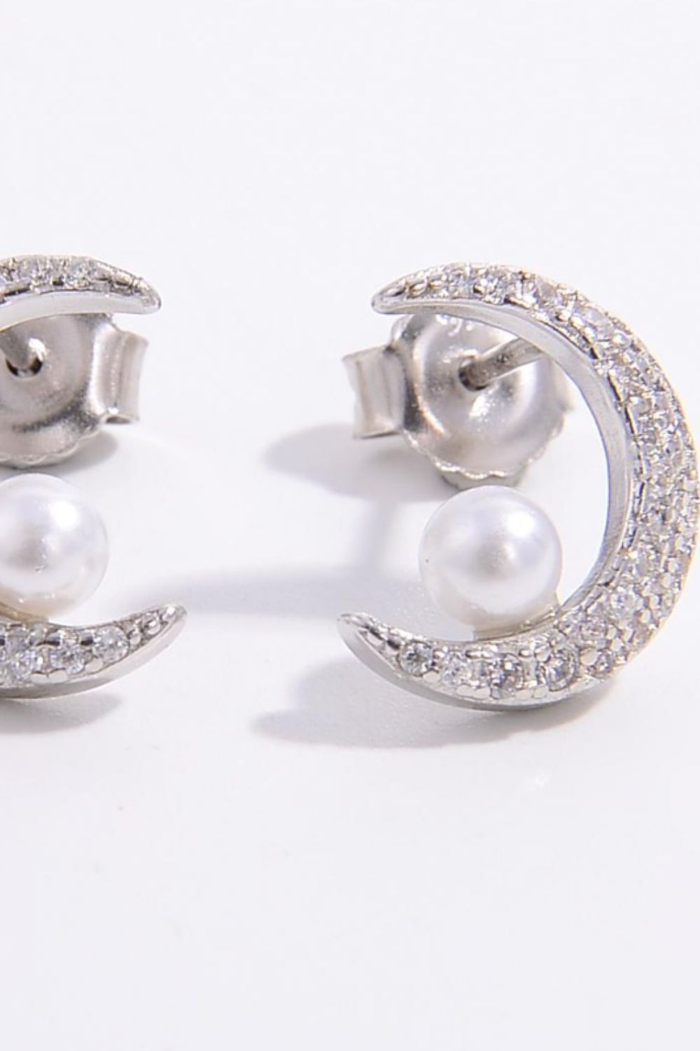 Crescent Moon & Pearl Stud Earrings