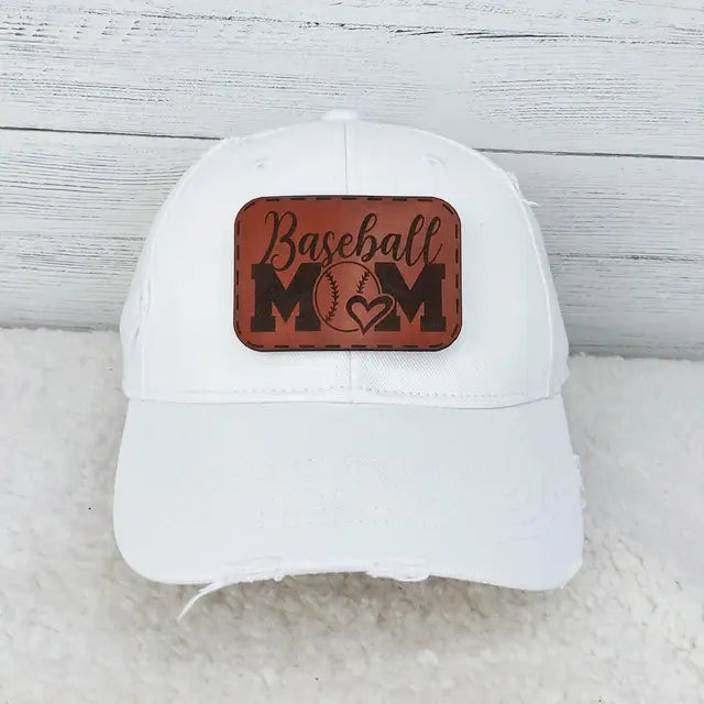 BASBEBALL MOM Faux Leather Hat Patch