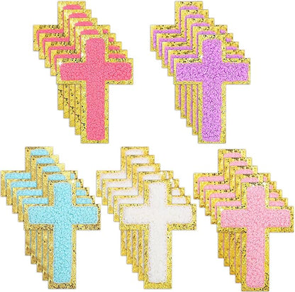 Cross Chenille Glitter Hat Patch