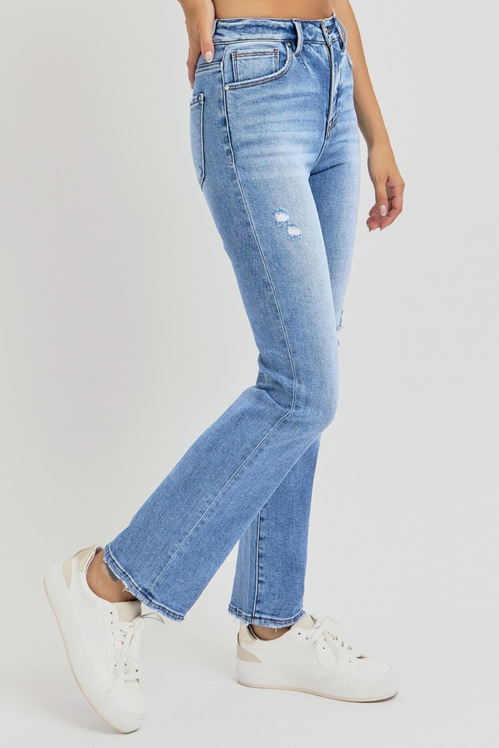 RISEN Distressed High-Rise Ankle Straight Jeans