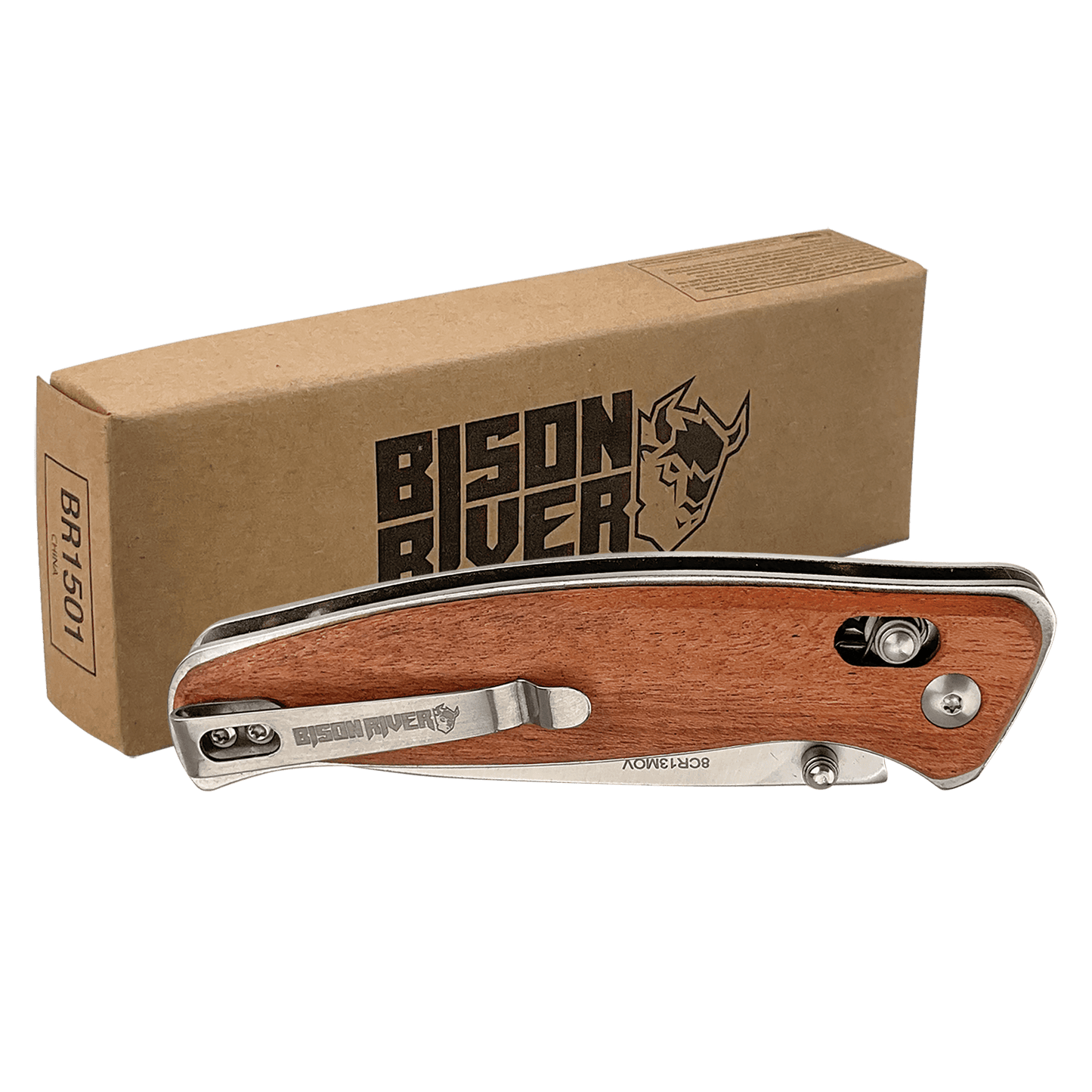 Bison River 4 1/2" Wood Button Lock Folding Knife