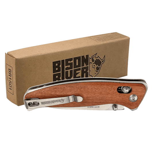 Bison River 4 1/2" Wood Button Lock Folding Knife