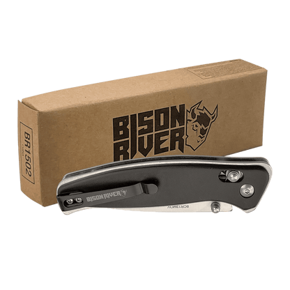 Bison River 4 1/2" Black Button Lock Folding Knife with Clip