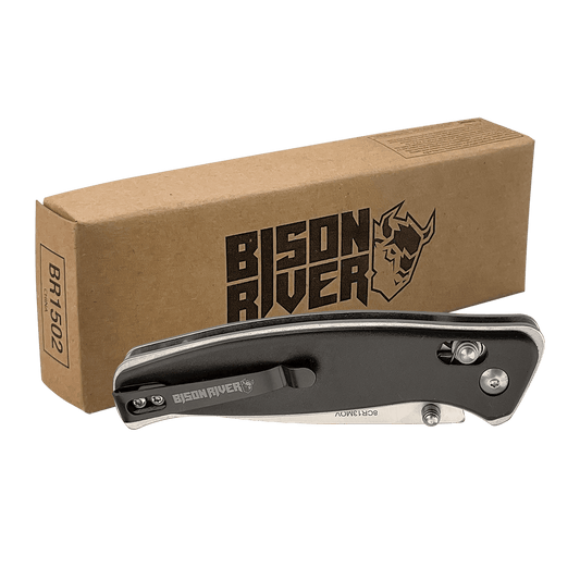 Bison River 4 1/2" Black Button Lock Folding Knife with Clip