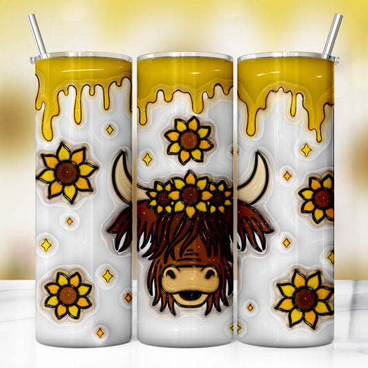 Sunflower Highland Cow Tumbler