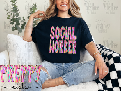 Preppy Painted SOCIAL WORKER Tee #2