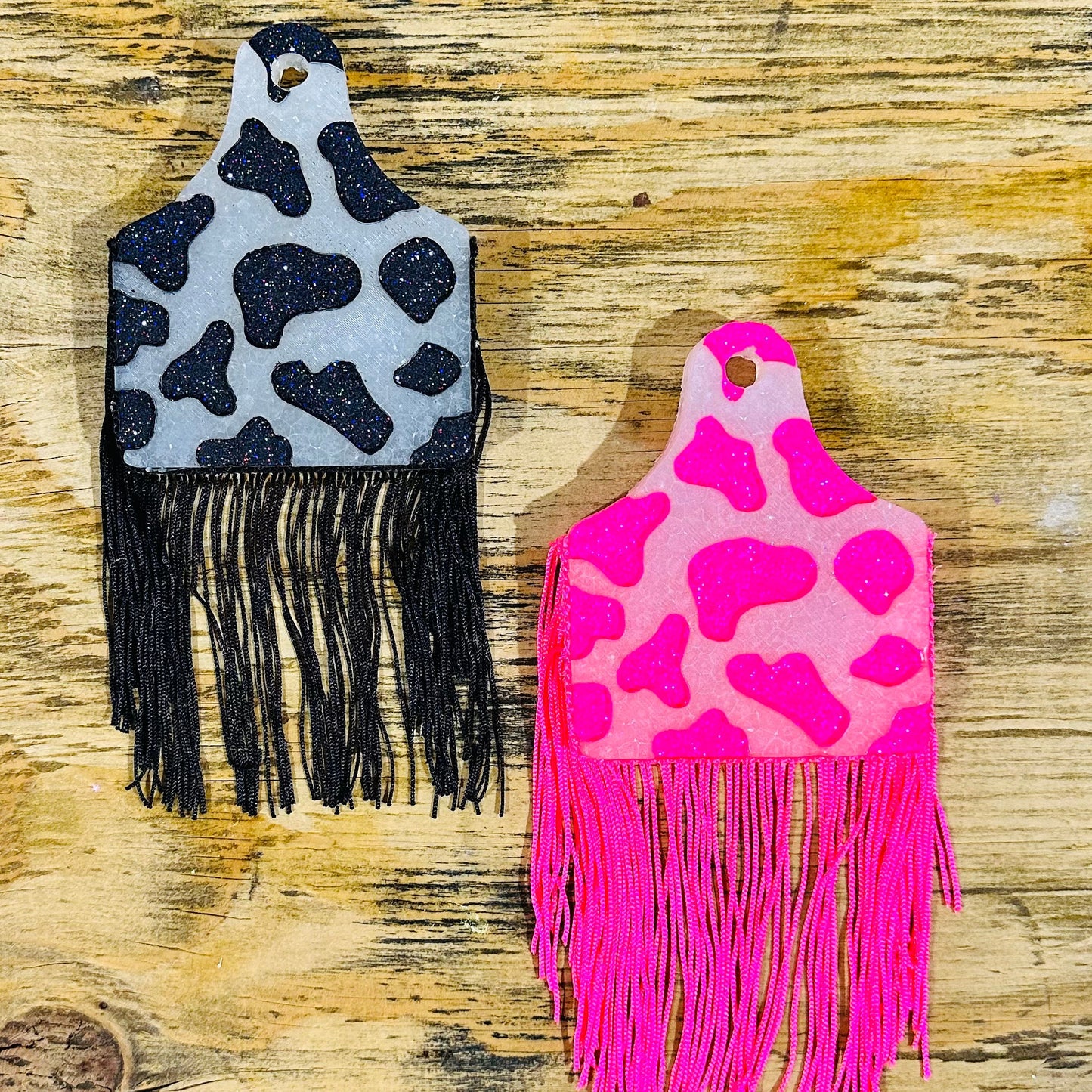 Cow Print Cow Tag with Fringe Car Freshie