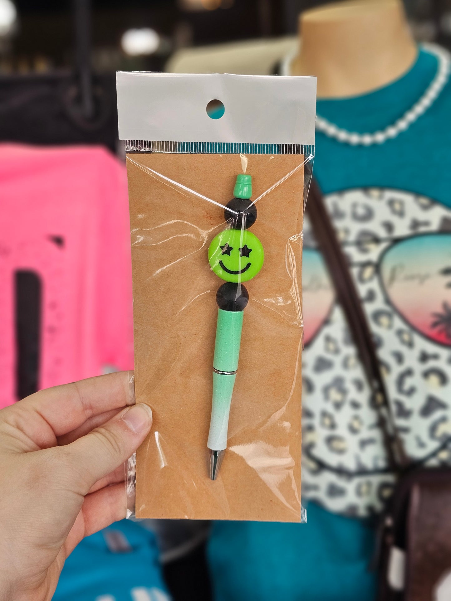 GREEN SMILEY BEADED BUBBLE PEN