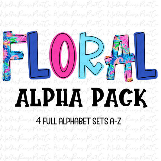 Pink & Blue Floral Alphabet - Alpha Pack - Instant Download