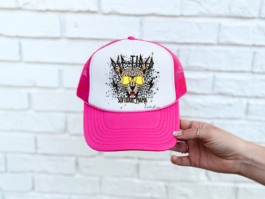 Def Tired Softball Mama Leopard Trucker Hat