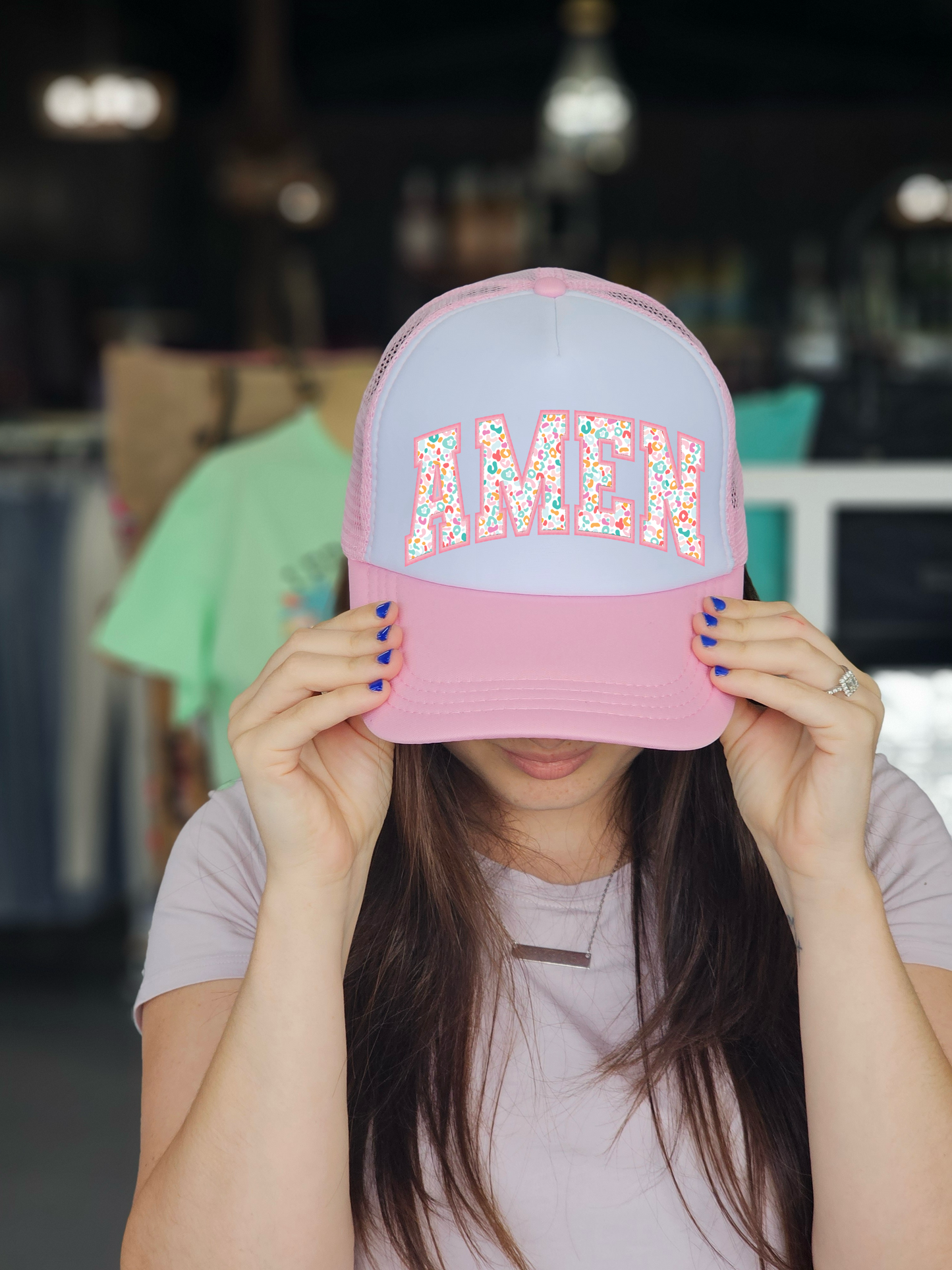 Summer Leopard AMEN In Pink Trucker Hat