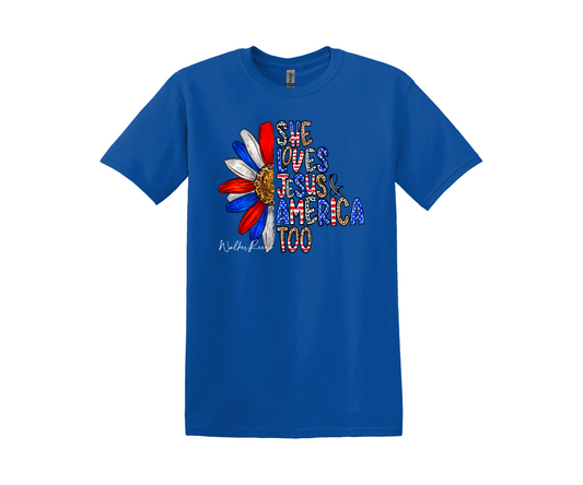 She Loves Jesus & America Too Tee