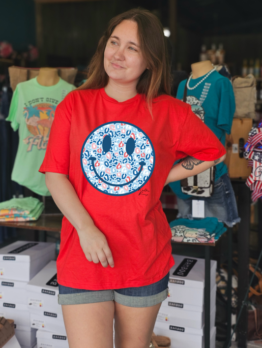 Patriotic Leopard Smiley Tee