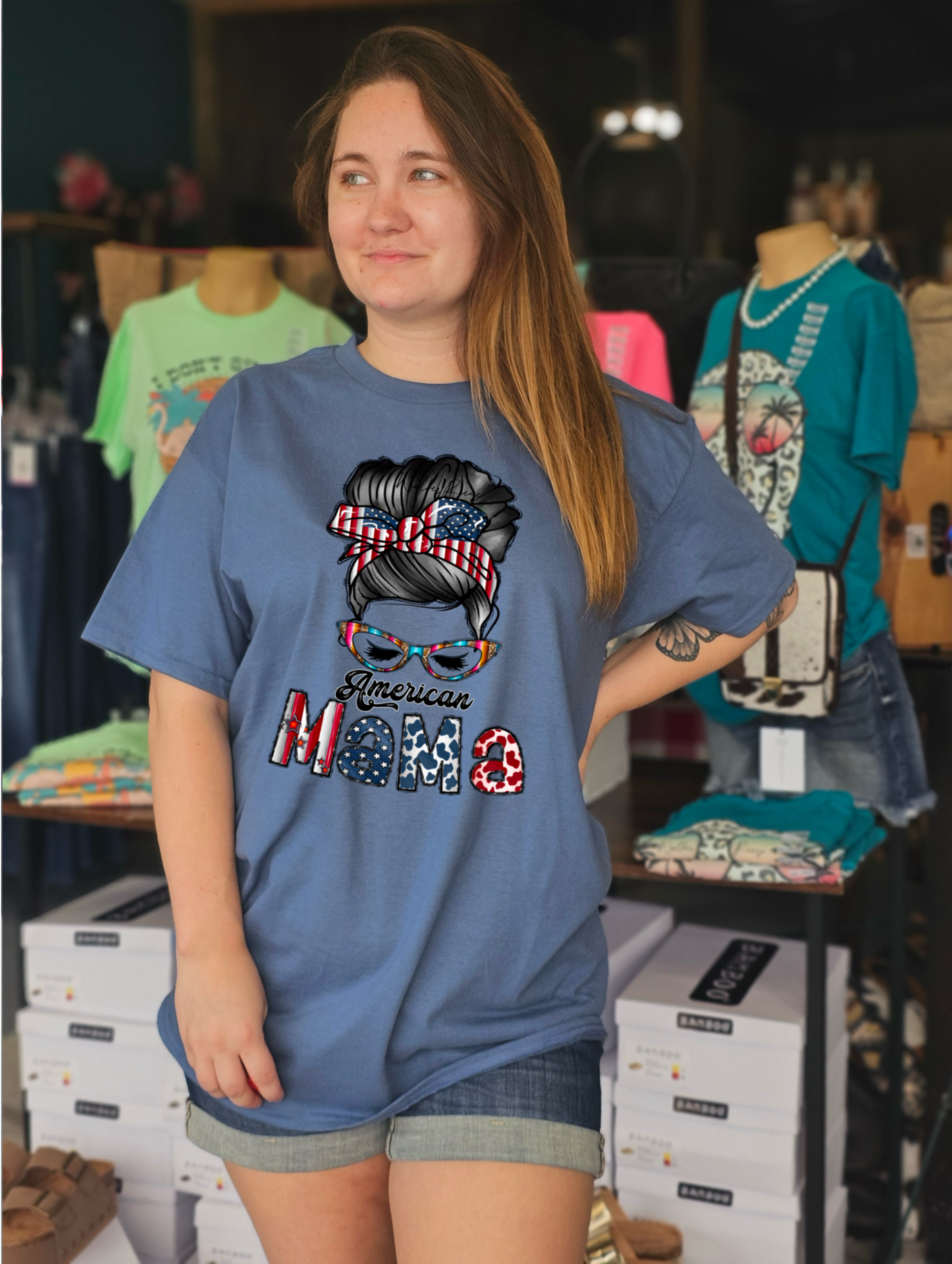 American Mama Messy Bun Tee