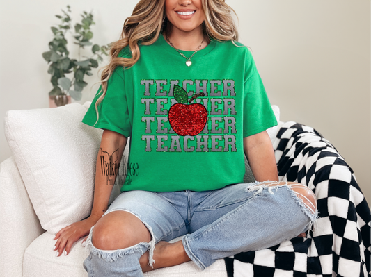 Sequin Teacher Apple Tee