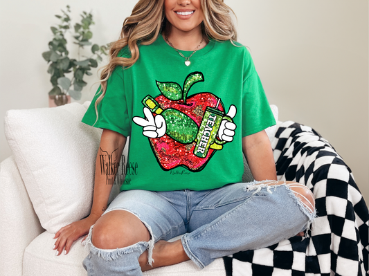 Faux Sequin Apple Teacher Tee