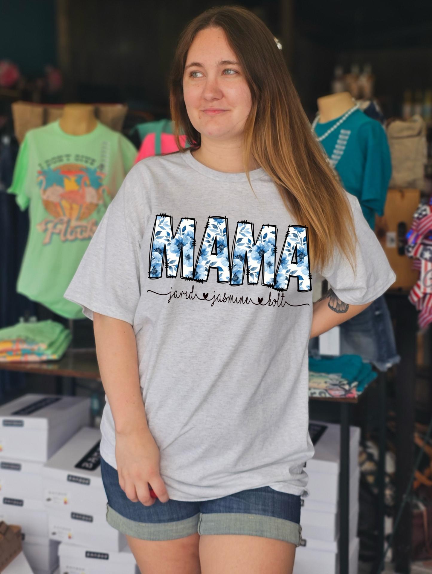 Blue Floral Mama Tee