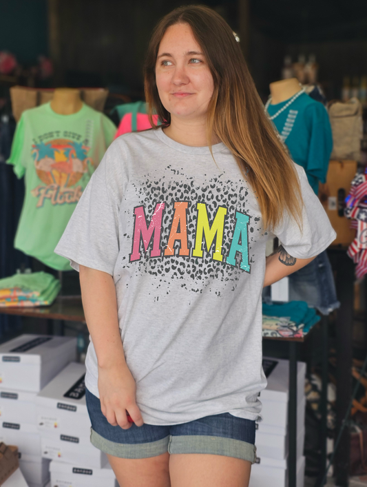 Colorful Leopard MAMA Tee