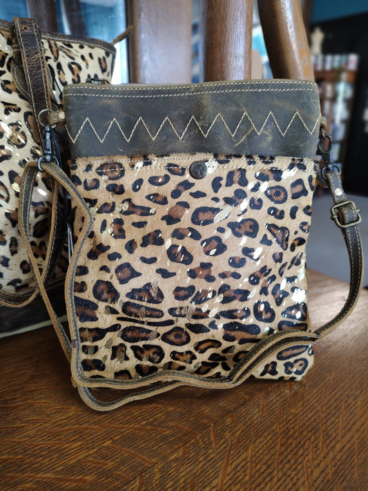 Spririt Animal Gold Leopard Canvas Hairon Crossbody Bag