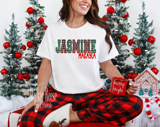 Christmas Faux Embroidery Name Tee