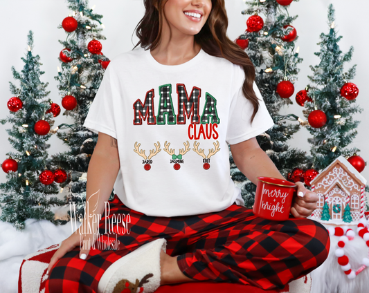 Mama Clause with Reindeer Names Tee