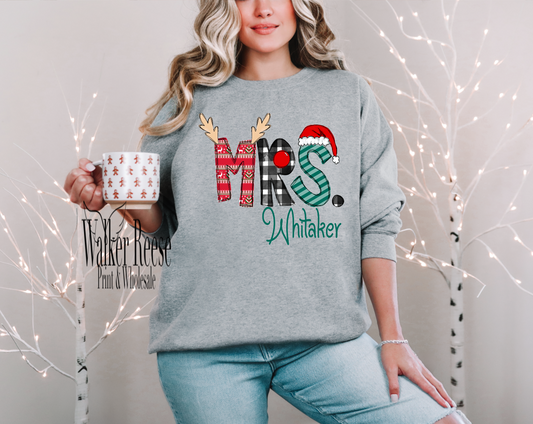 Christmas Alpha Mrs Name Tee