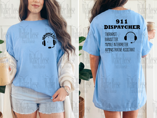 911 Dispatcher Yellow Line Flag Tee