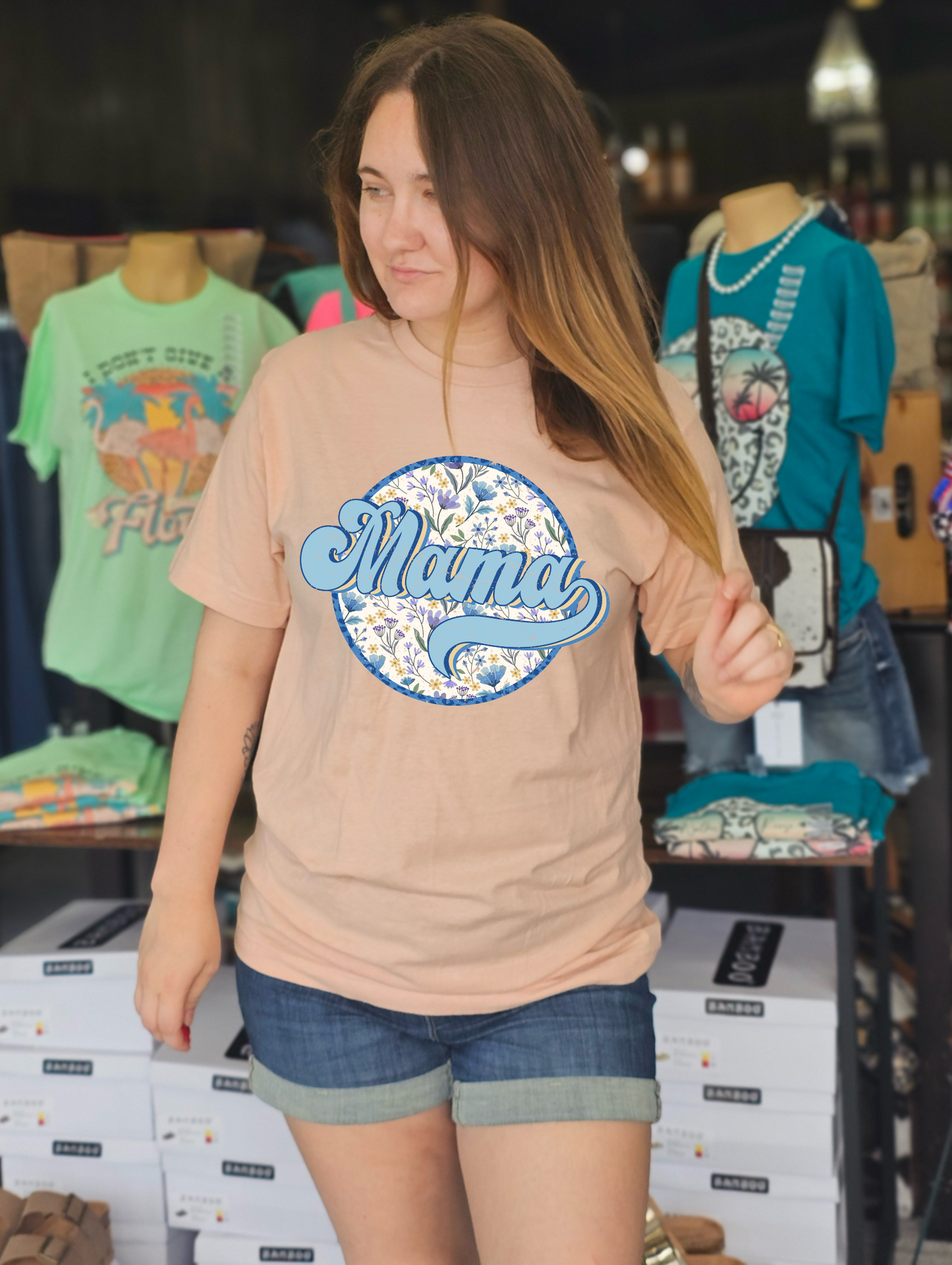 Blue Floral Mama Tee