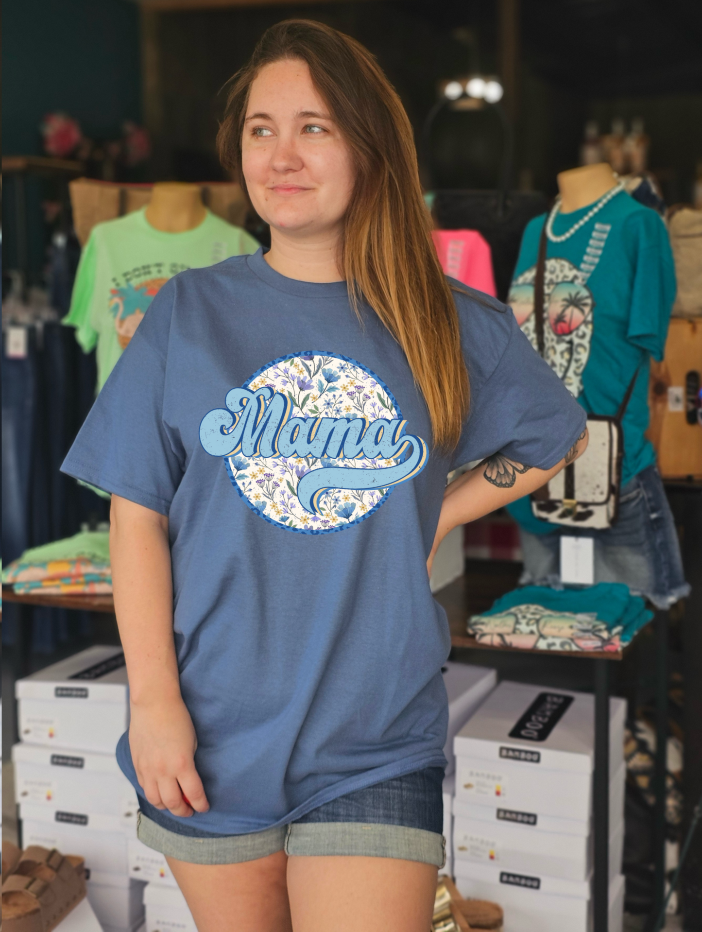 Blue Floral Mama Tee