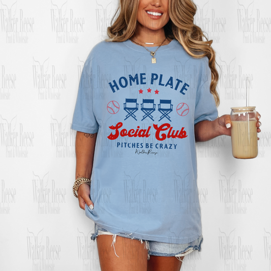 Home Plate Social Club Tee - Blue&Red