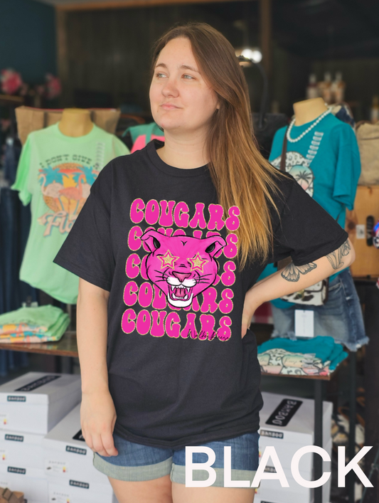 Preppy Pink Star Spangled Cougar Mascot Tee