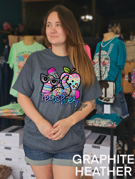 Rainbow Rhinestone Worm TEACHER Tee