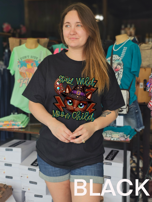 Stay Wild Moon Child Halloween Cat Tee