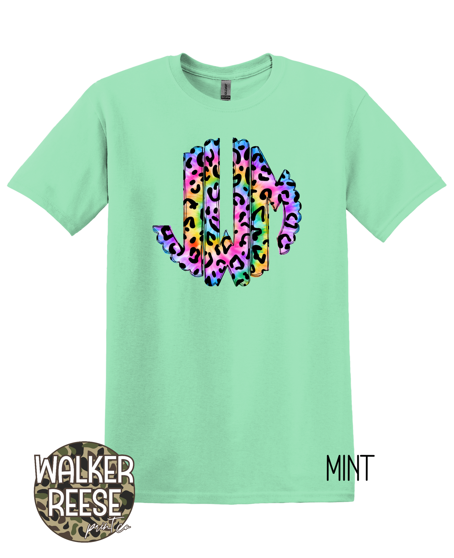 Leopard Rainbow Tie-Dye Scallop Monogram Tee